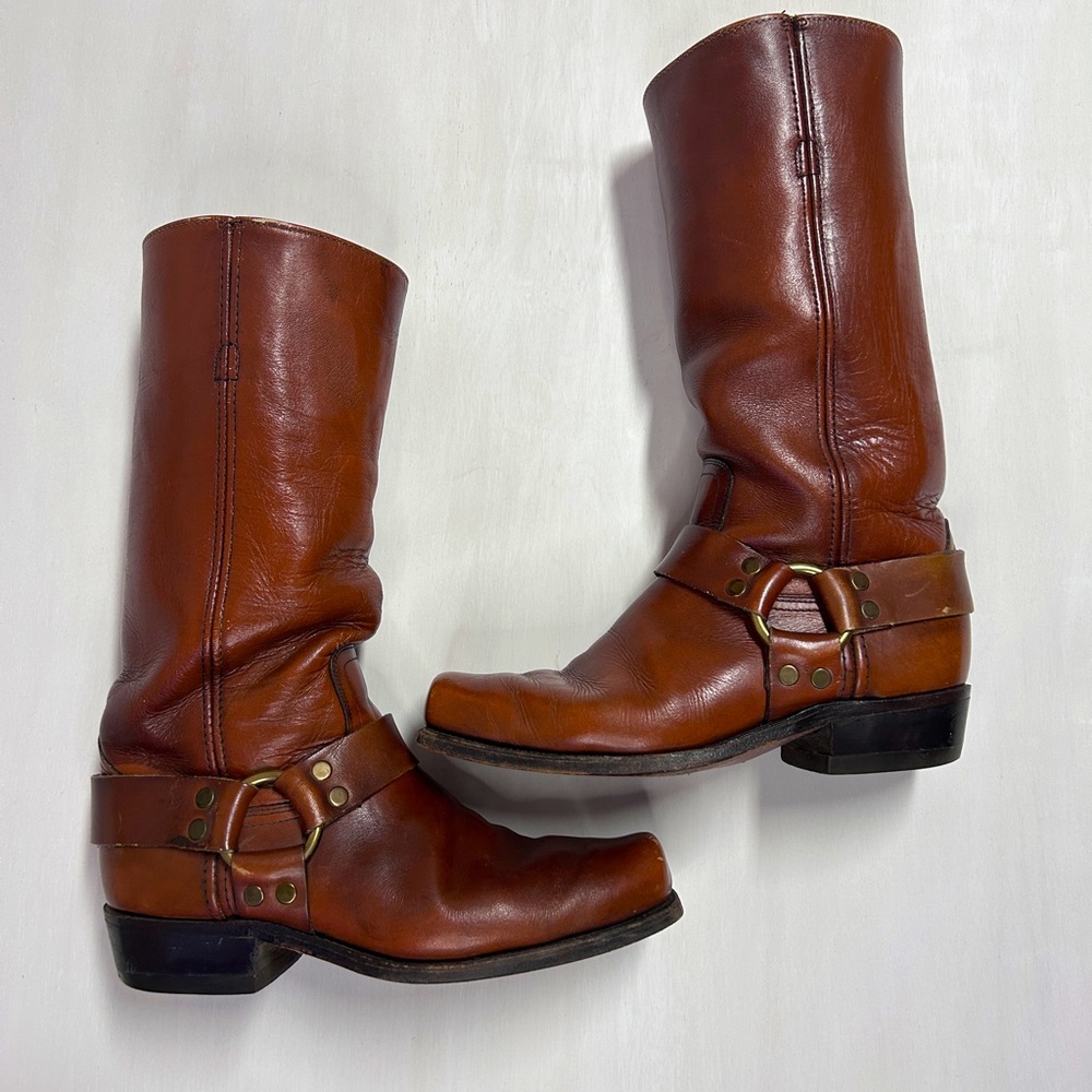 The Frye Harness Boot. These boots are in Cognac and are a Men’s 8.5.
